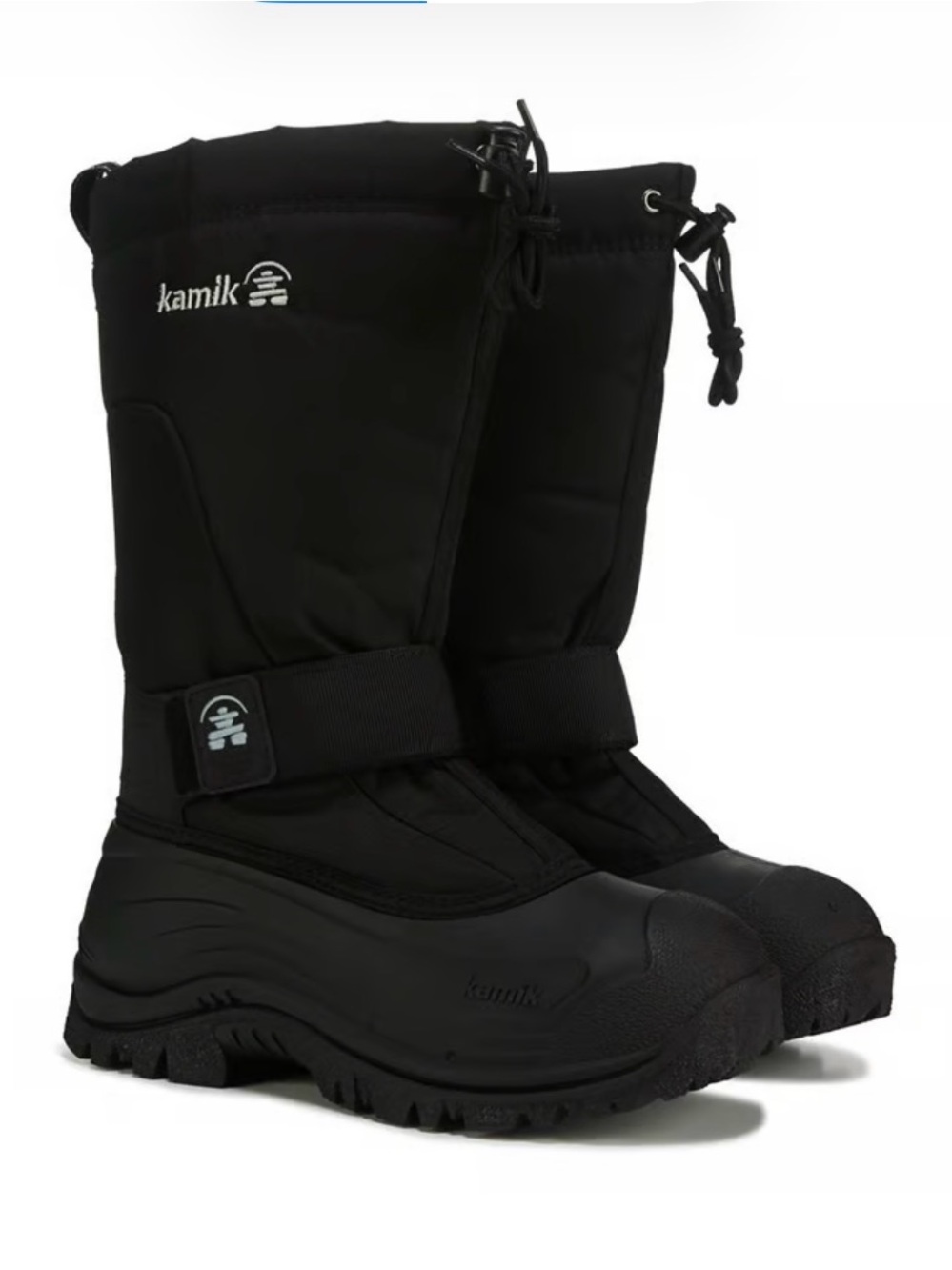 Kamik Black Men’s  Winter Snow Boots with Drawcord and Strap